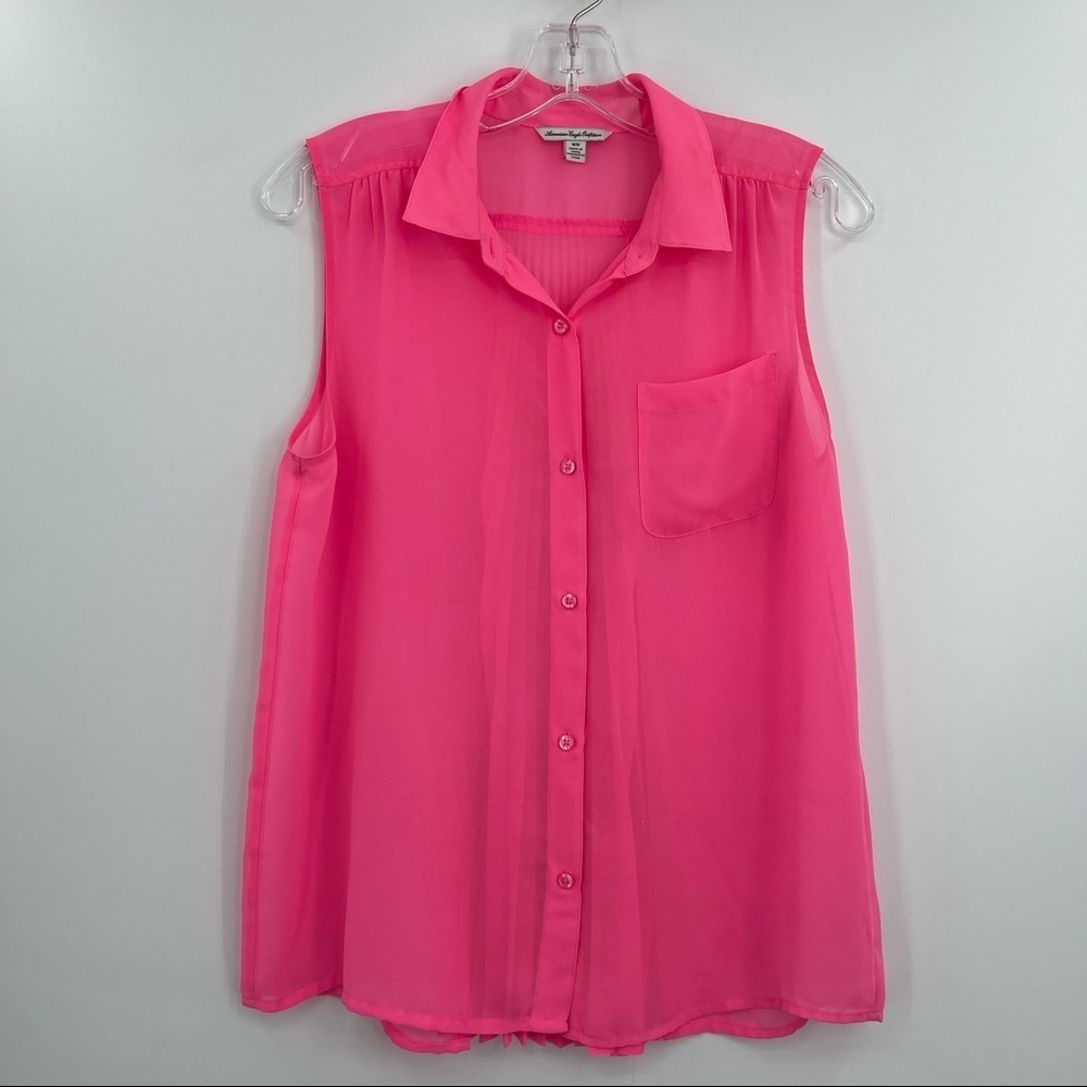 American Eagle translucent semi sheer sleeveless button front shirt